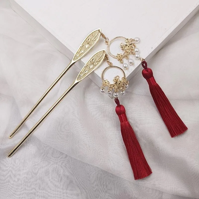 1pc 우아한 중국 빈티지 헤어 스틱 조각 Tassel-Pearl Charms 완벽한 Hanfu는 전통 결혼식을 보여줍니다 시대를 초월한 문화