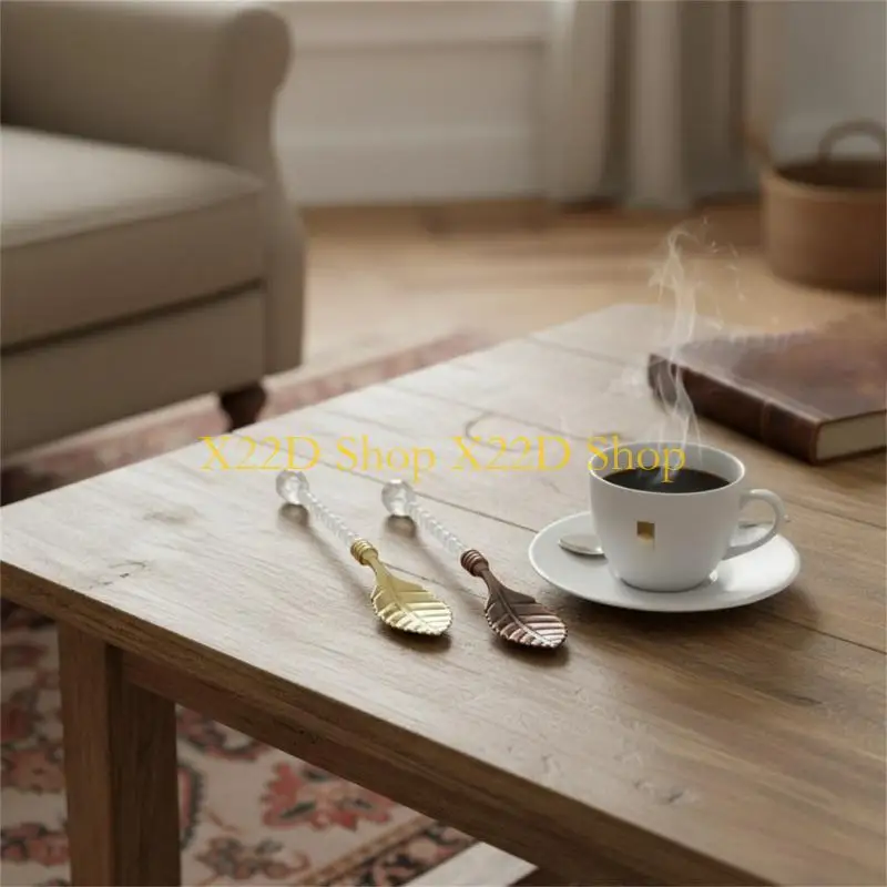 X22D Set Of 6 Decorative Dessert Spoons Acrylic Crystal Handle Zinc Alloy Kitchen Mixing Tool for Cocktails Coffee Stirring