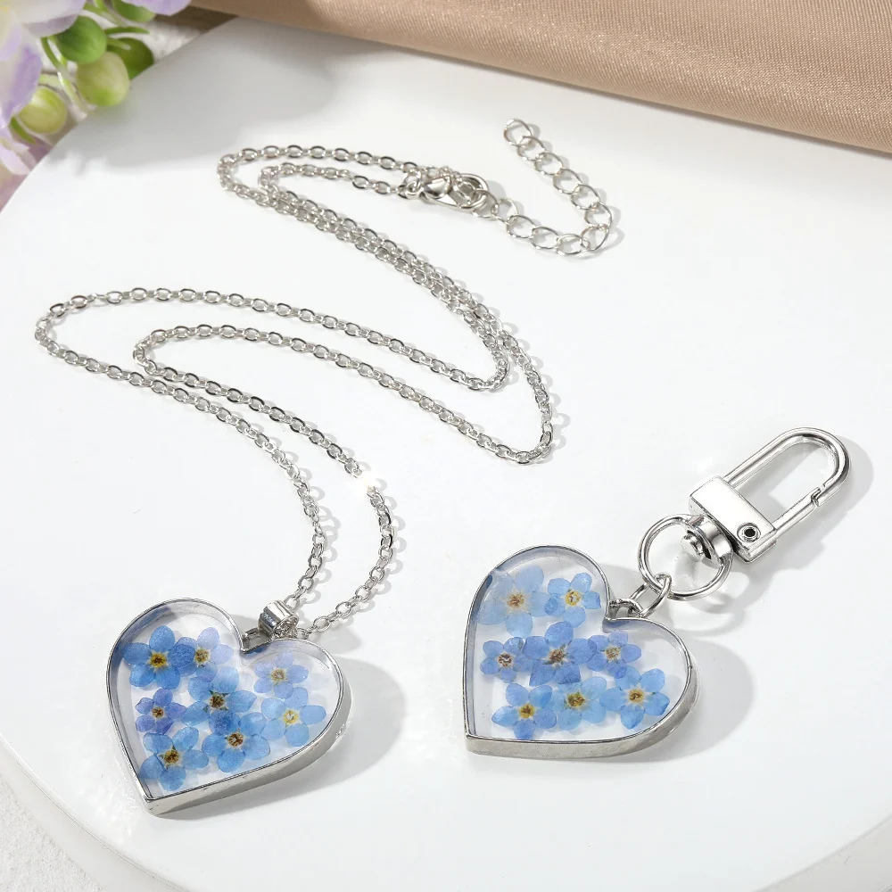 Dried Flower Necklace Set High-Quality Dried Flower Keychain Resin Pressed Flower Pendant Elegant For Car Keys Daily Wear Dating