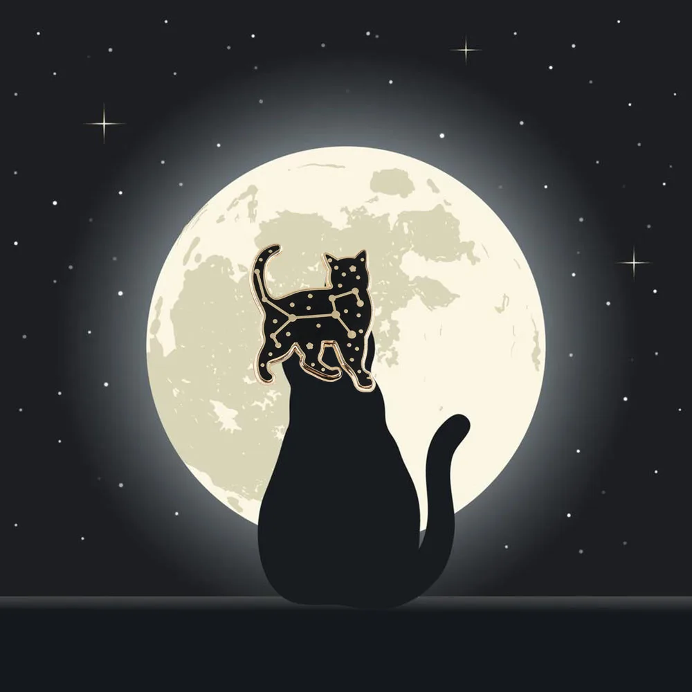 Black Cat Constellation badge enamel pins inspired by the twelve zodiac signs cute animal backpack decoration accessories