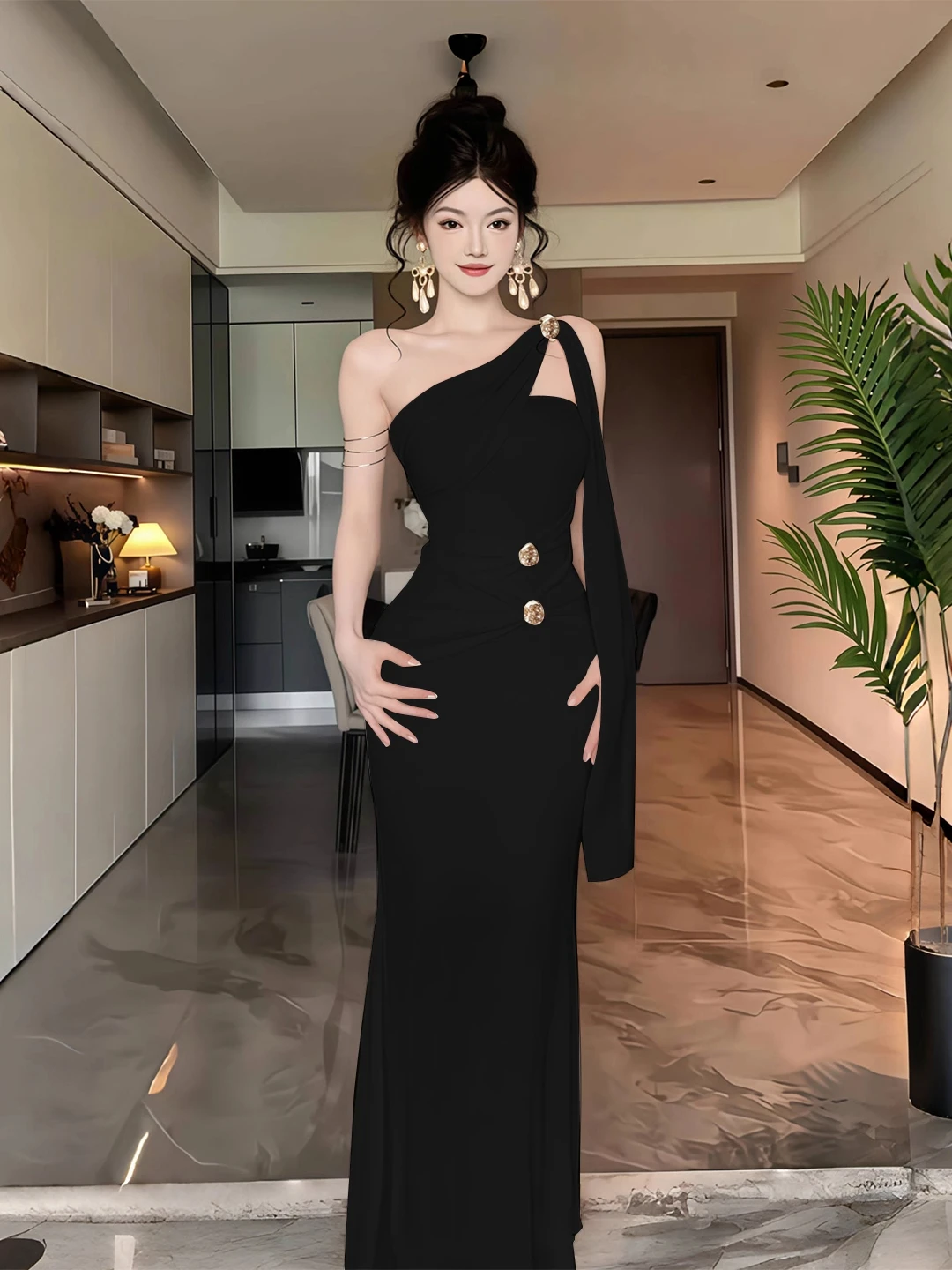 

Ele Asymmetrical oulder Sa Bustier Dr Women's Waist-Cinching Bodycon Sexy Long Dr Birthday Par Gown