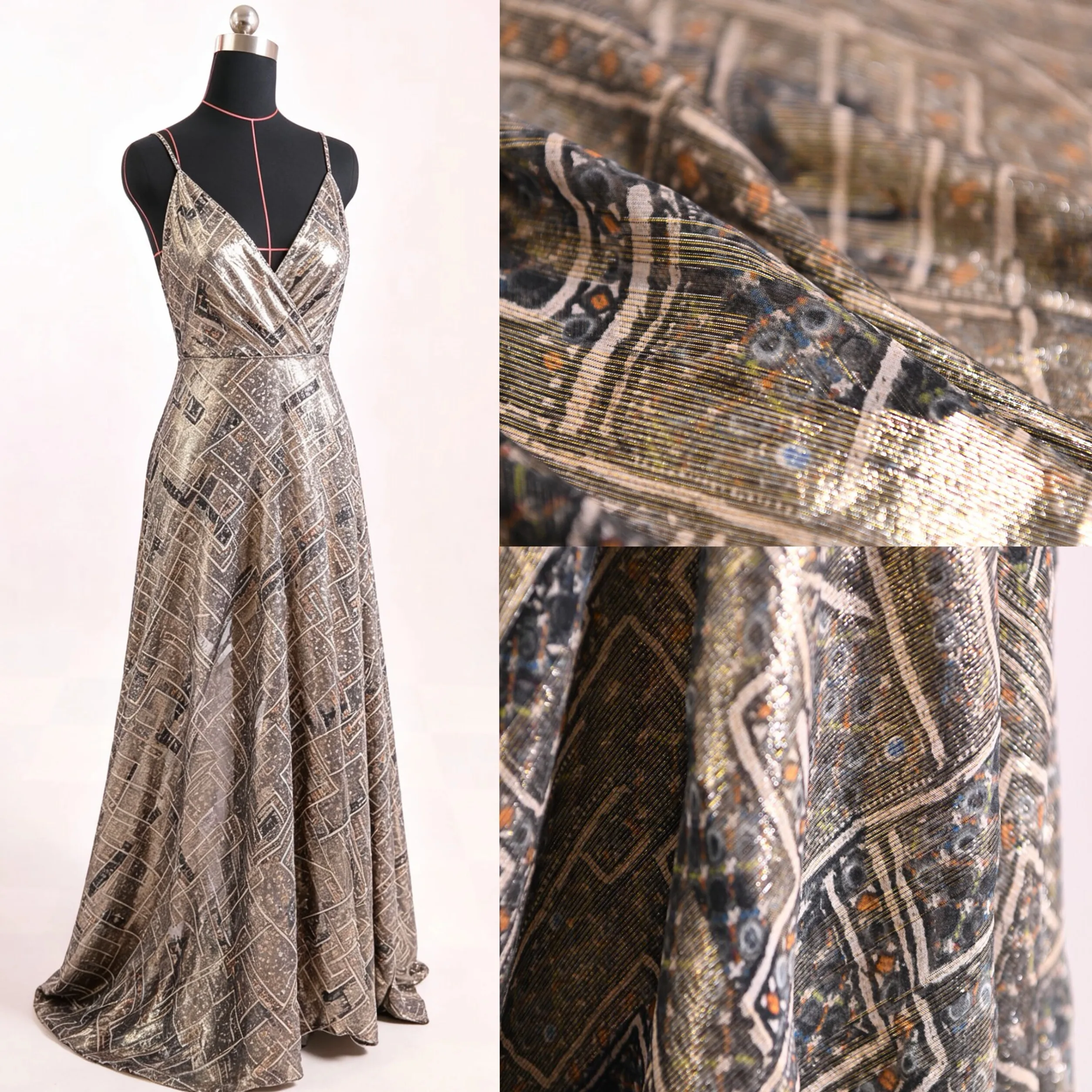 3m Txl Designer Delicate Shimmer Jacquard Gold-Woven Silk Gauze Fabric High-Grade Flowing Luster Texture