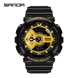 Top Brand Sanda Mens Women Watch Luxury Dual Dial Electronic Wristwatch Shockproof Waterproof Clock Led Light Watches New 2021