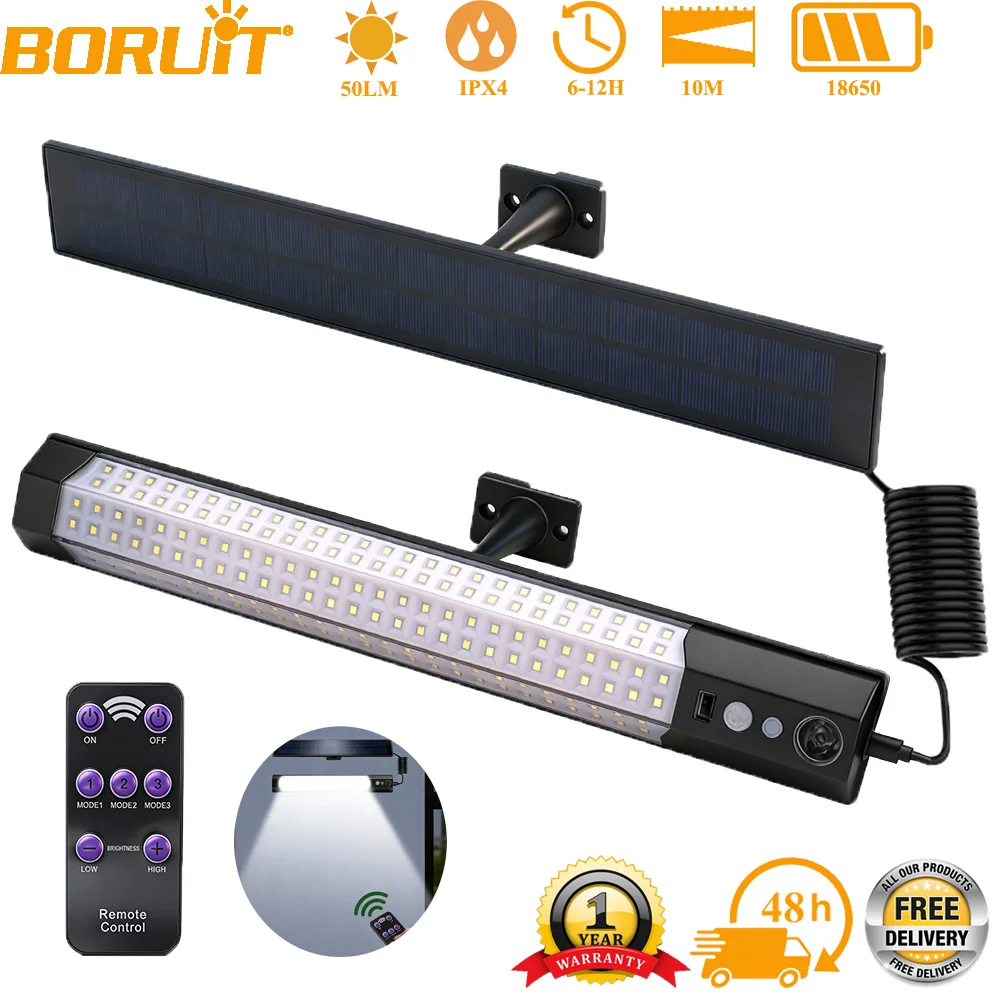 

BORUiT LED Solar Powered Light Wall Mount Lamp Rechargeable Waterproof Solar Powered Security Light Yard Fence Shed Camping