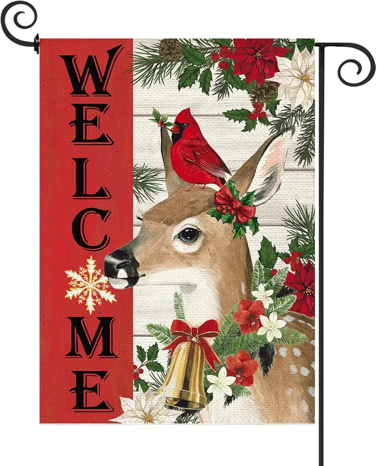 Baccessor Christmas Garden Flag Winter Reindeer Cardinal Bird Red Poinsettia Welcome Small Yard Flag 12x18 Inch Double Sided Far