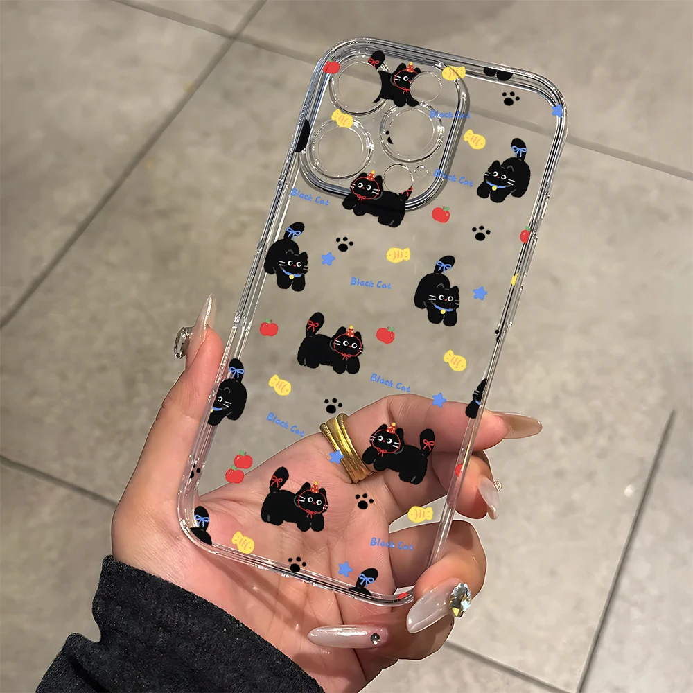 

Cute Black Cat Silicone Phone Case for IPhone 17 16 15 14 13 12 11 Pro Xs Max Air Mini 7 8 6 6s Plus SE 2020 2022 Cover