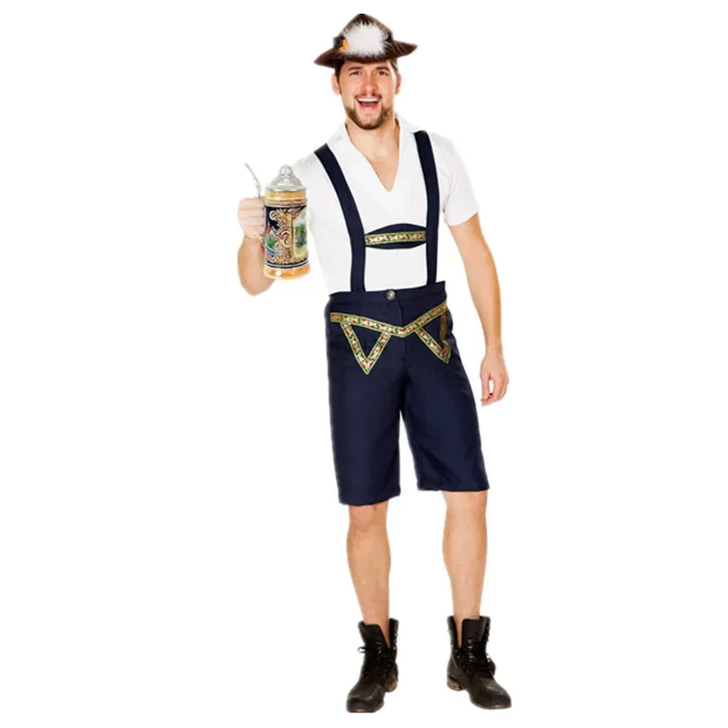 Allemagne Oktoberfest Costume d'Halloween pour homme, bière du festival traditionnel bavarois, costume de cosplay Lederhanced