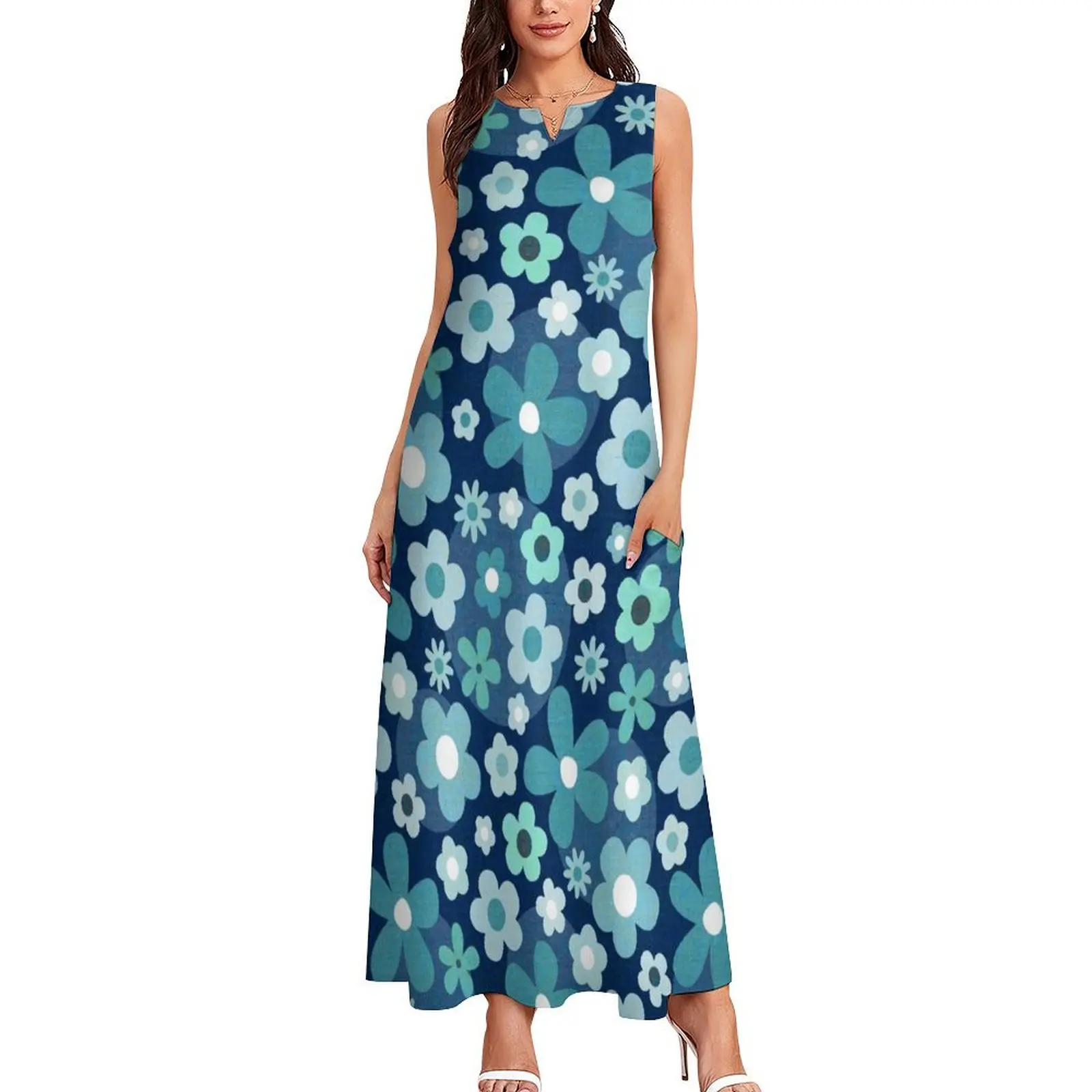 Groovy Baby - Indigo and Aqua Long Dress Dress vintage long dresses for women Dress