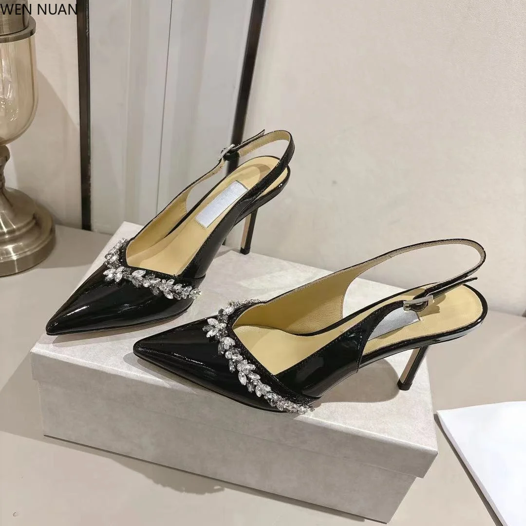 White rhinestone high-heeled women's slim heel fall-out autumn/winter pointed-toe stunning sandals sexy mature lady single shoes