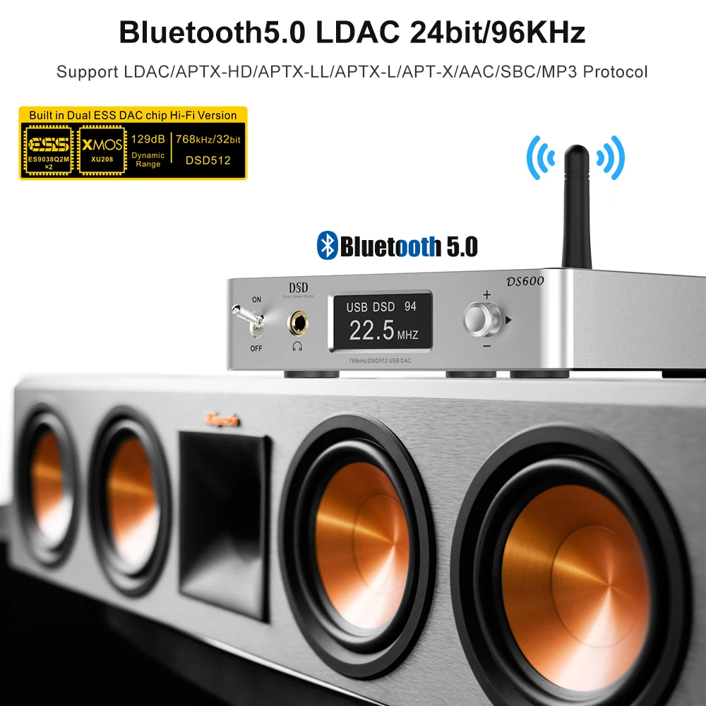 DSD512/PCM768kHz USB HiFi DAC Audio Bluetooth Lettore musicale DSD/Streamer/Preamplificatore e ricevitore amplificatore di potenza