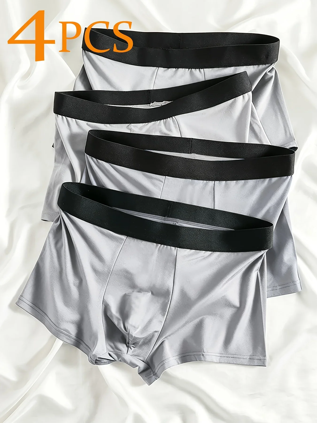 4PCS men's underwear pure color simple light gray sports stretch comfortable breathable men's boxers