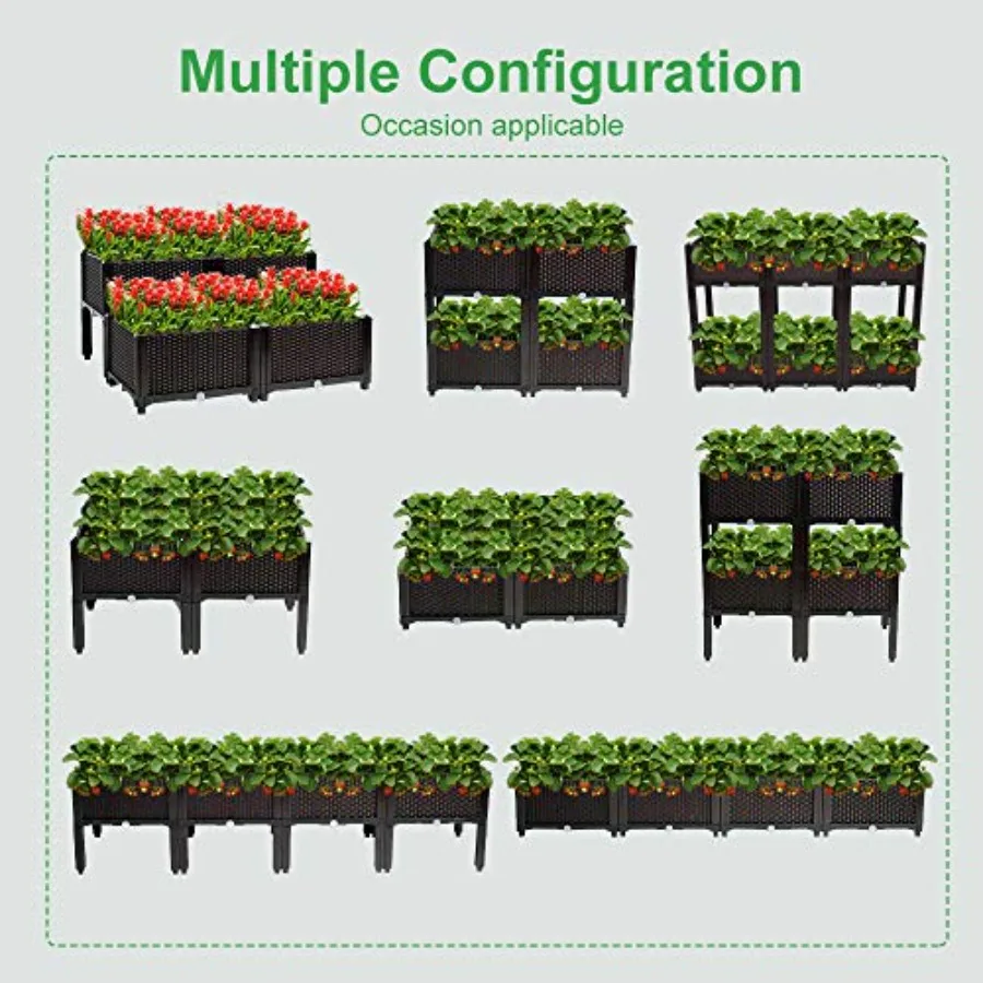 Square Raised Garden Bed, Self-Watering Plastic Planter for Indoor Outdoor Vegetables, Fruits, Potato, Flowers, All Weather
