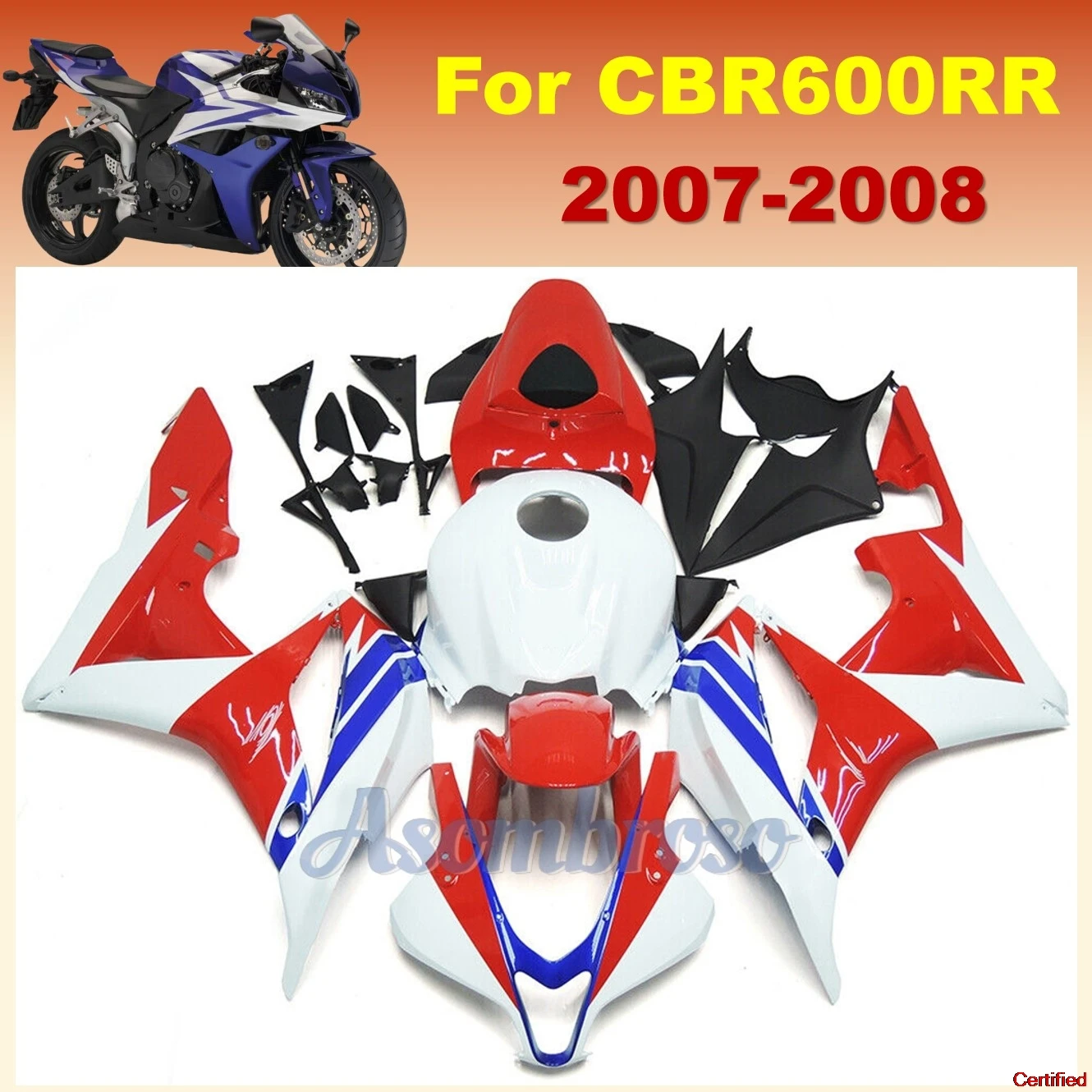 Free Custom Motorcycle modification Fairing kit CBR600RR 2007 2008 CBR 600RR F5 07 08 Red White Blue  housing