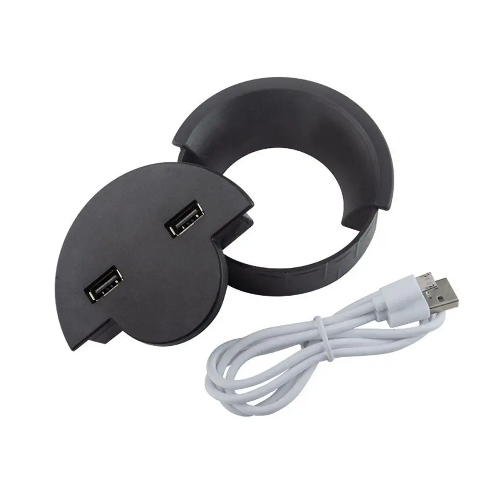 Dual Usb 80mm Wire Hole Cover Round Home Office Table Outlet Port Line Box Computer Desk Cord Grommet Cable Organizer For PC New