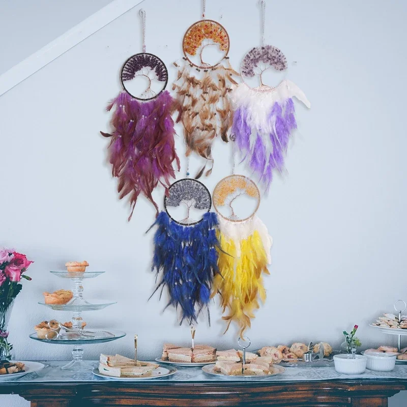 Crystal Tree Of Life Dream Catcher Colors Feathers Wind Chimes Window Hangings Home Decorations Yard Pendants For Holiday Gifts