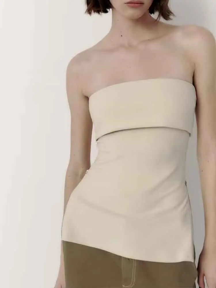 

European style new women's fashion versatile temperament solid color two-side slit zipper tube top vest top