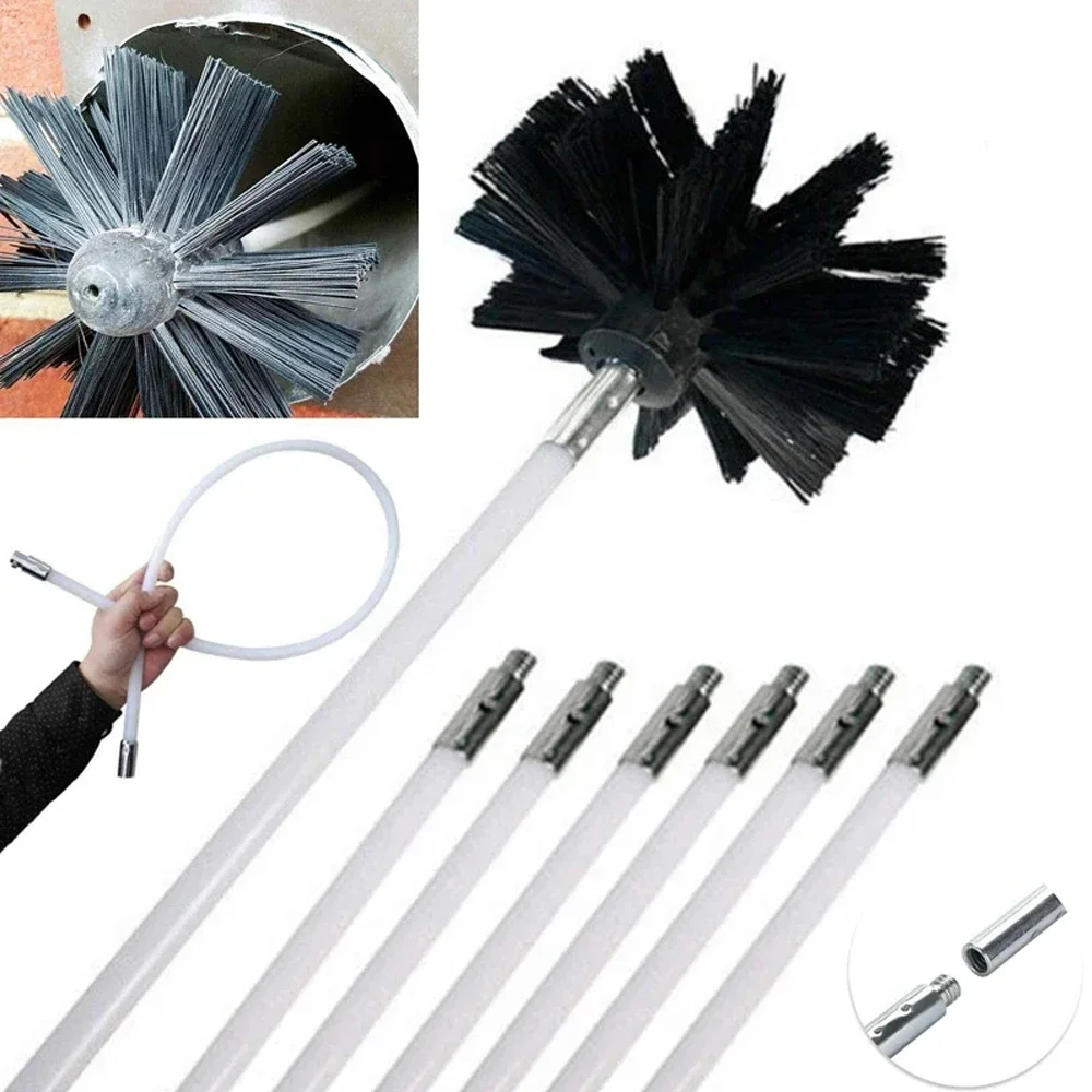 Flexible Chimney Sweep Set Flue Sweeping Brush & Rod Kit Soot Cleaning Rods Nylon Brush Cleaning Tool Kit Convenient