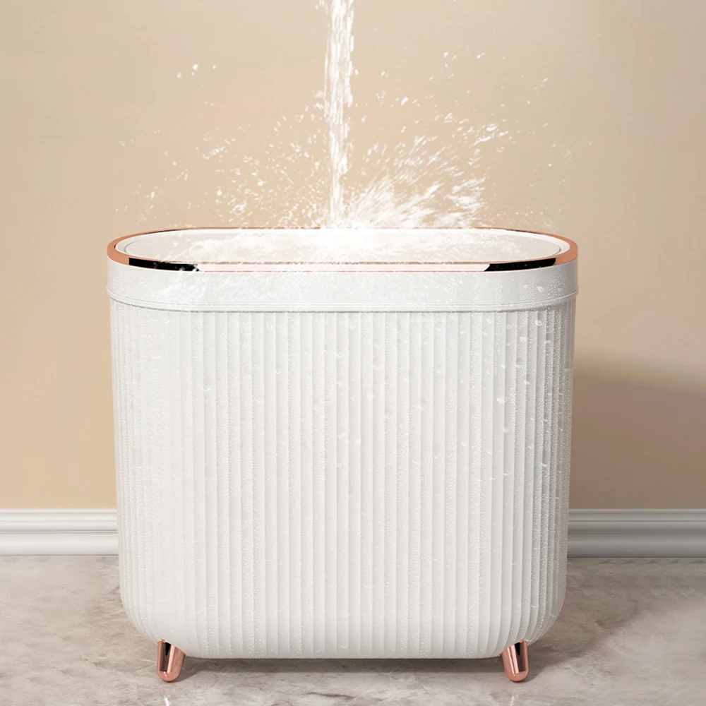 12L Rose Gold Press Trash Can with Lid Light Luxury Bathroom Wastebasket Narrow Garbage Can Waterproof Dustbin with Foot New