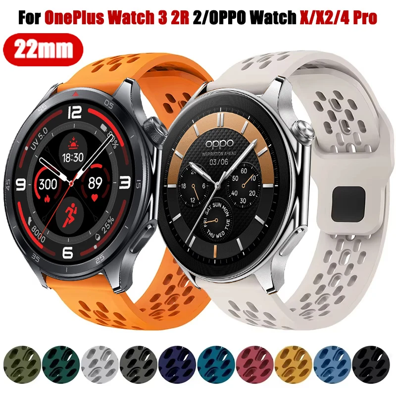 22mm Mesh Breathable Sports Strap For OnePlus Watch 3 2R 2 Soft Silicone Bracelet For OPPO Watch X/X2/OPPO Watch 4 Pro Wristband