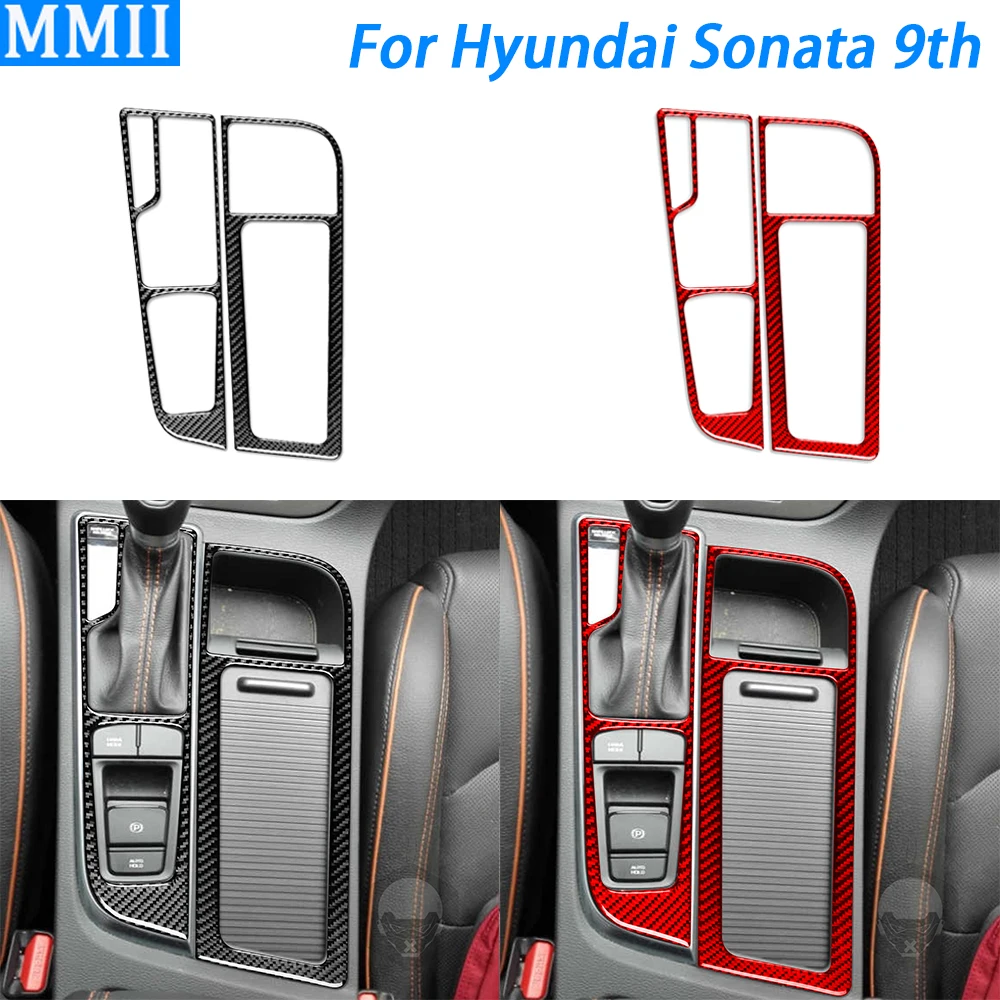 For Hyundai Sonata 9th 2015 2016 2017 Accessories Carbon Fiber Gear Shift Water Cup Holder Panel Cover Trim Car Interior Sticker