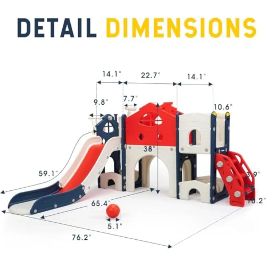 Perosotan Anak 8 in 1, Perosotan Panjat, Set Permainan Indoor Outdoor dengan Ring Basket, Teleskop, dan Ruang Penyimpanan, Perosotan Berdiri Sendiri