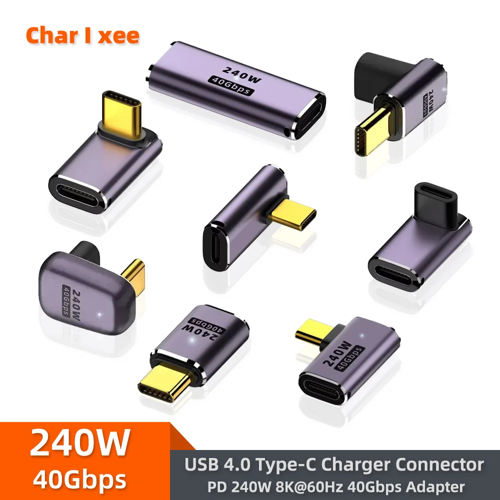 5A Type-C OTG Adapter 240W Fast Charging Data Converter USB4.0 40Gbps Support 8K 60Hz USB C 90/180 Degree Elbow U-Shape Adapter