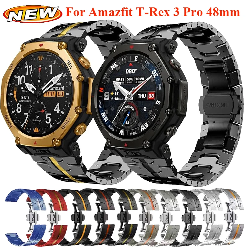 20mm 22mm Stainless Steel Strap For Amazfit T-Rex 3 Pro 48mm/44mm Band For Amazfit Bip 3 3Pro 6 5 Unity/Balance 2/GTR 4 3 2 2e