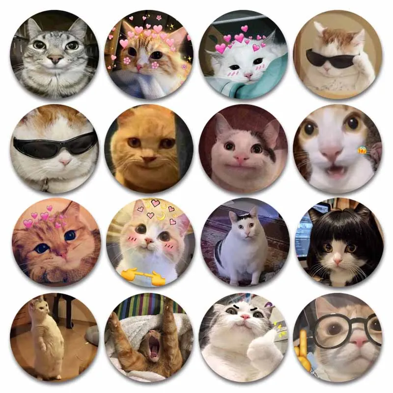 Badge Bouton Chat Meme Amusant, Épingle Ronde Chaton Mignon, Broche Kawaii pour Sac à Dos et Vêtements, Cadeau de Collection pour les Amateurs de Chats
