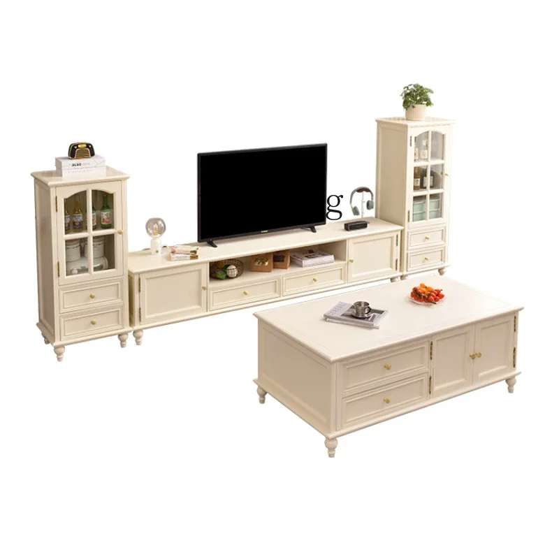 

ZZ ZK Solid Wood TV Cabinet Coffee Table Combination Living Room White TV Stand with Wine Cabinet