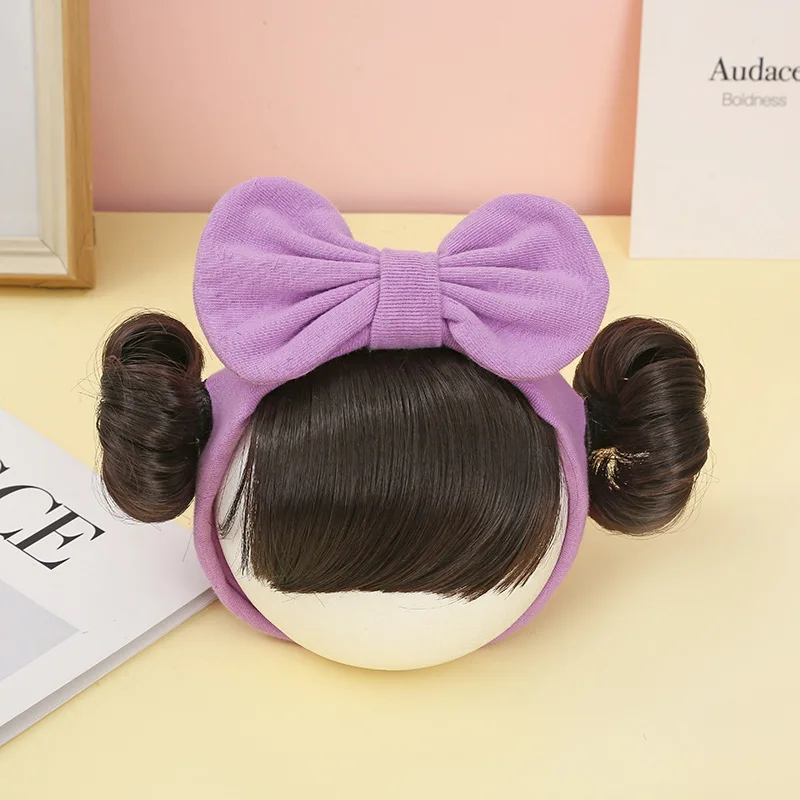 Hair Accessories Infant Baby Girl Bow Buns Wig Hat Hairpiece Cotton Elastic Newborn Children Headband for Kids Girls Headwear