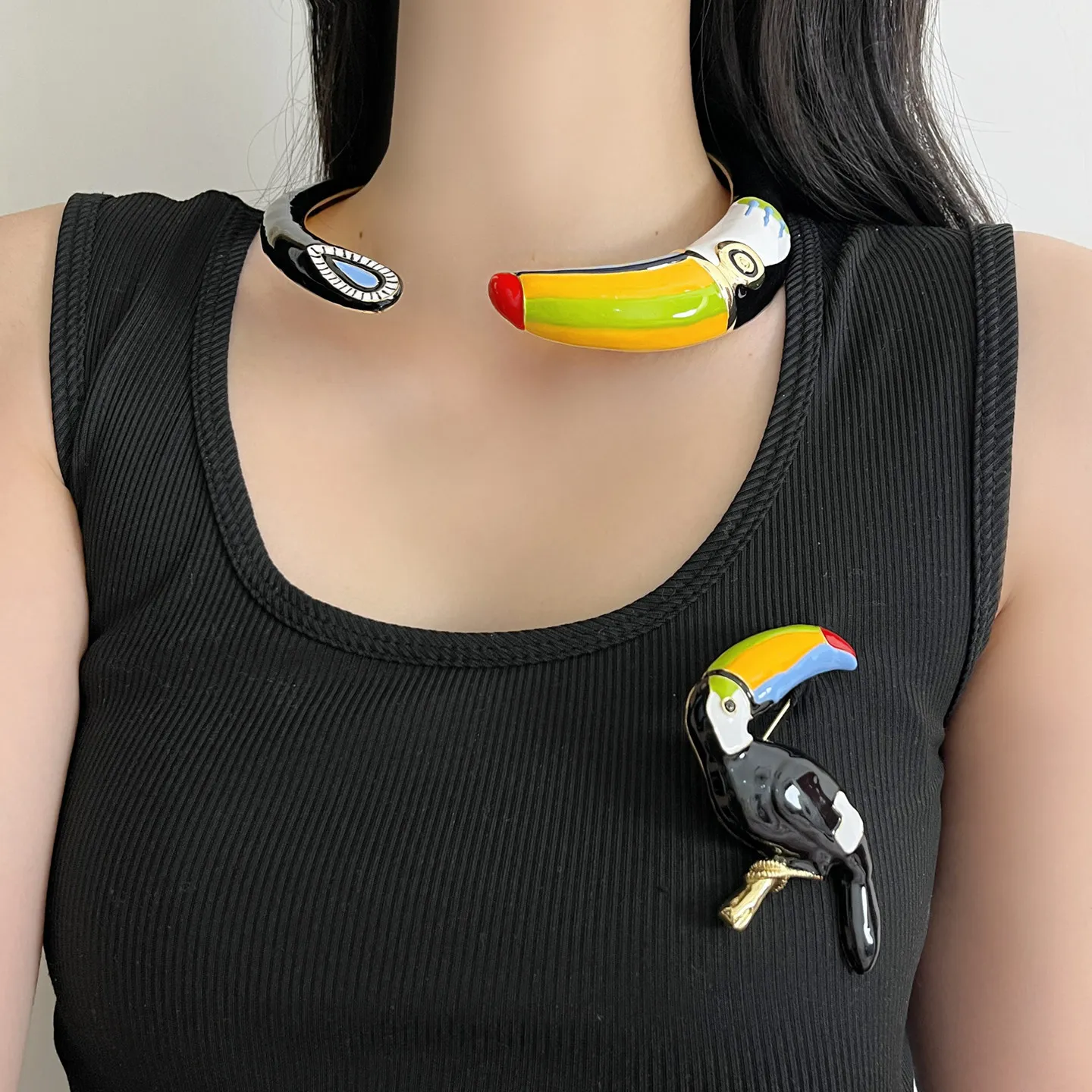 

Designer Exaggerated Colored Enamel Parrot Collar Necklace for Women Fashionable Brooch Luxury Fashion Jewelry Accessories