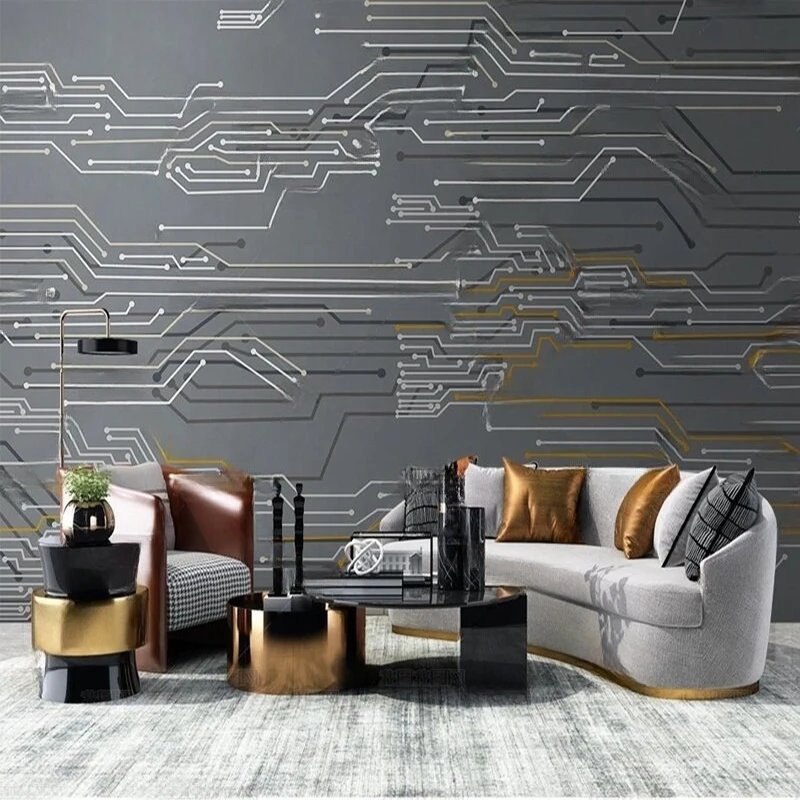 MU8856 Modern and simple warm grey cement technological line TV background Wall Covering Home Interior Decoration Wall Papers
