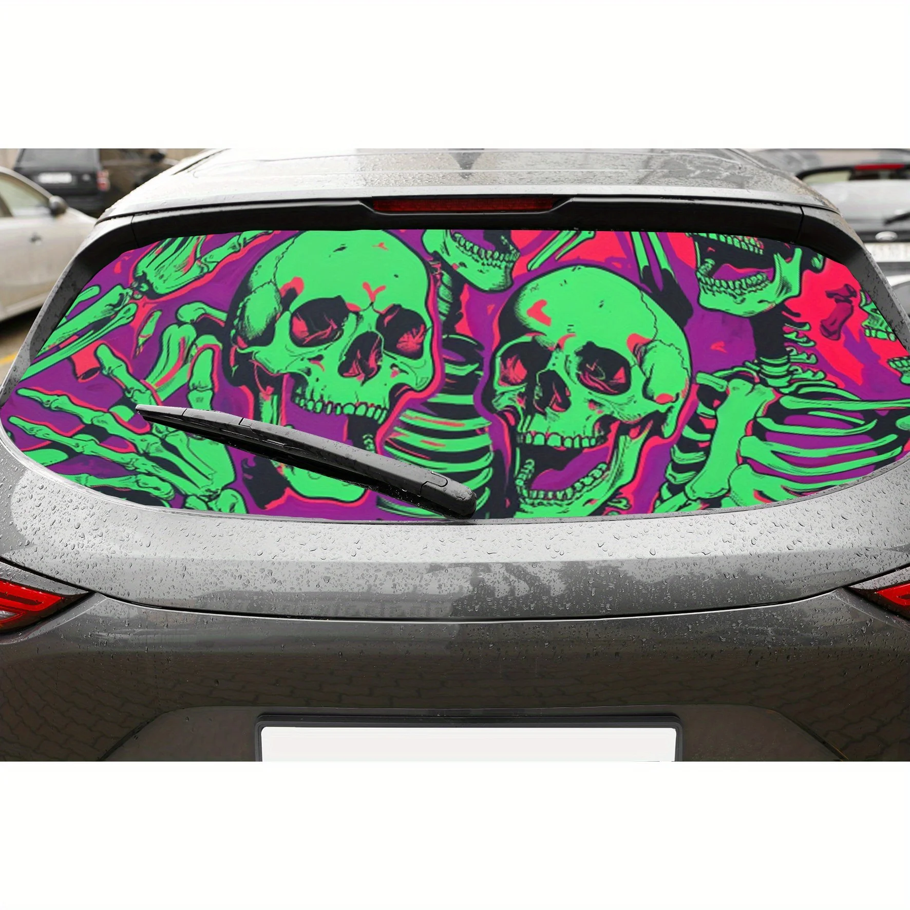 

Fluorescent Skull PVC Perforated Car Vinyl Wraps, Privacy Enhancing Design for Rear Window, Car Rear Windshield Sticker for Most