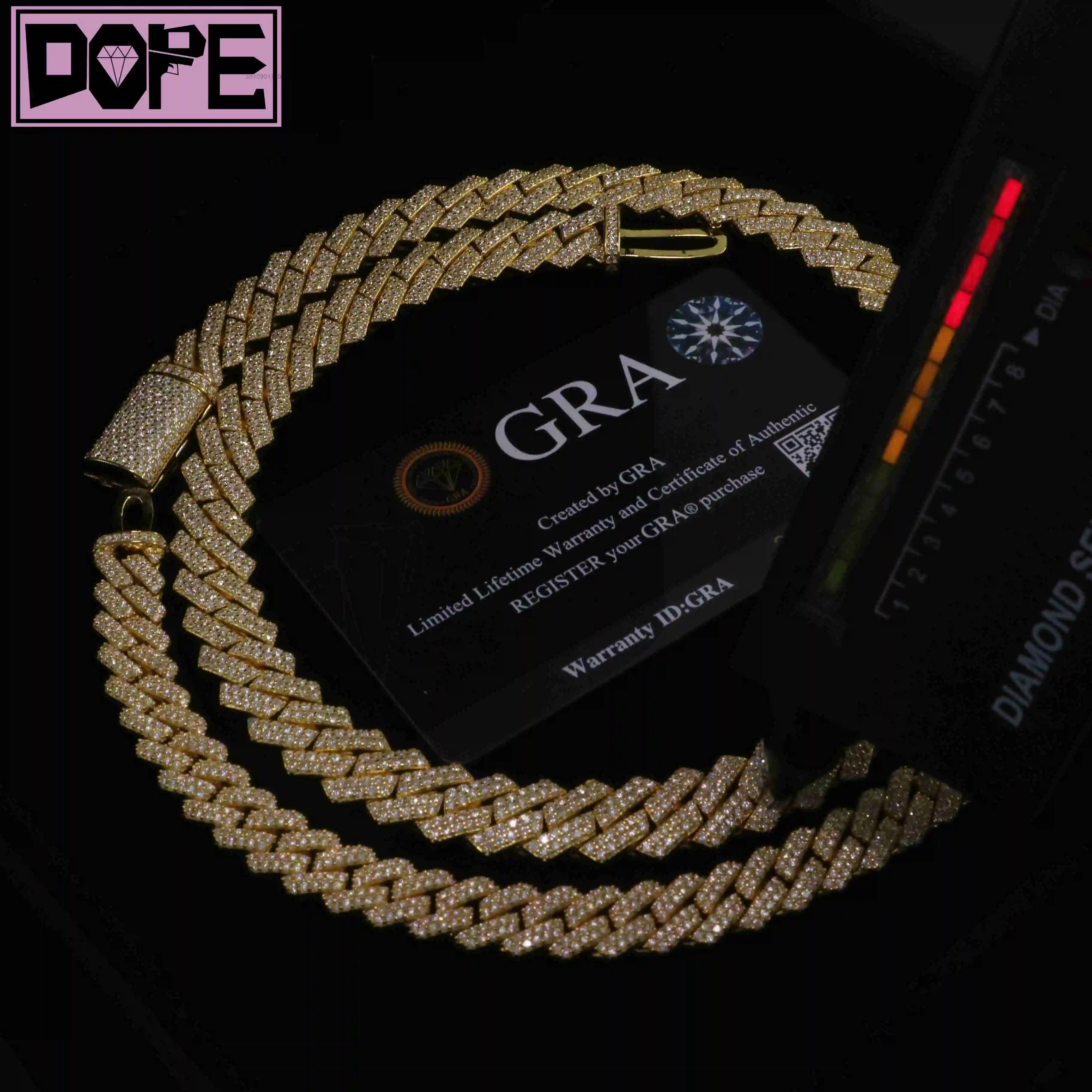 10mm Stock Moissanite Chain 925 Sterling Silver 18k Gold Plated VVS Iced Out Moissanite Cuban Chain