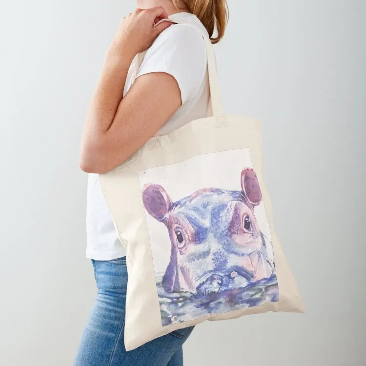 

Happy Hippo Watercolor Painting Tote Bag Women's bag Gift bags Eco bag Women's shopper