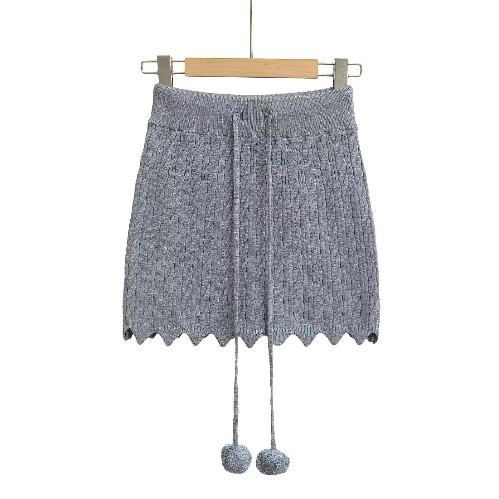 Pure Desire Spicy Girl Strickrock mit Schleife, Ballquaste, schlankmachend, sexy, figurbetonter Rock für Damen, hohe Taille, Welle