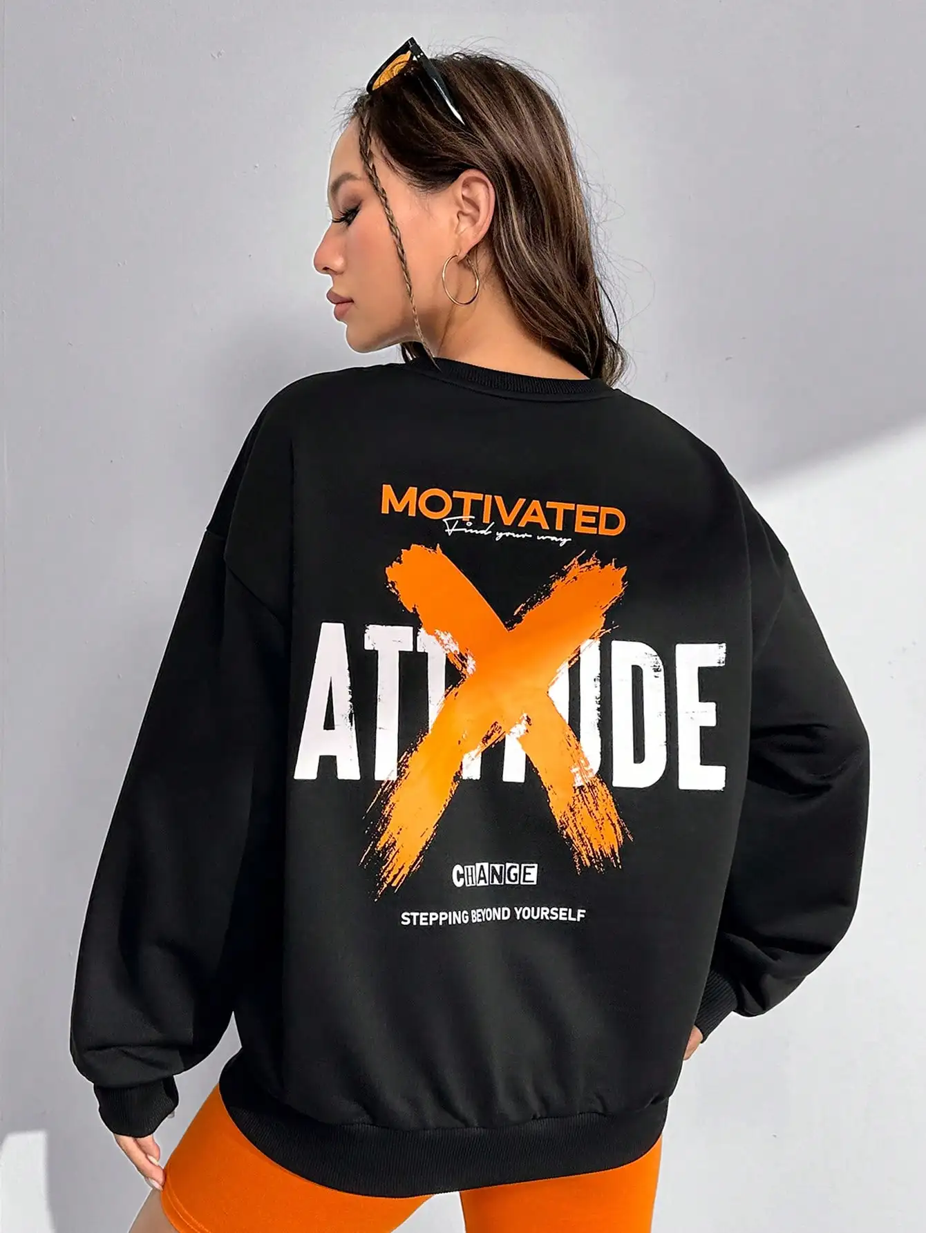 Attitude X Slogan Personality Printing Women Pullover Crewneck New Sweatshirts Trendy Autumn Clothing Female Casual Streetwear