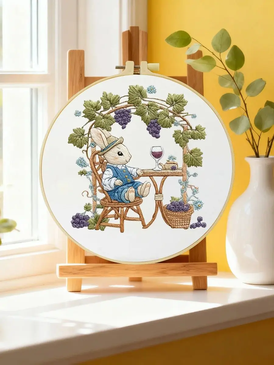 1 Stück 20x20 cm/15x15 cm 7,87/6,3 Zoll Kaninchen-Stickerei-Starter-Kit DIY-Kit DIY-Stickerei-Set für Anfänger – Detail 6