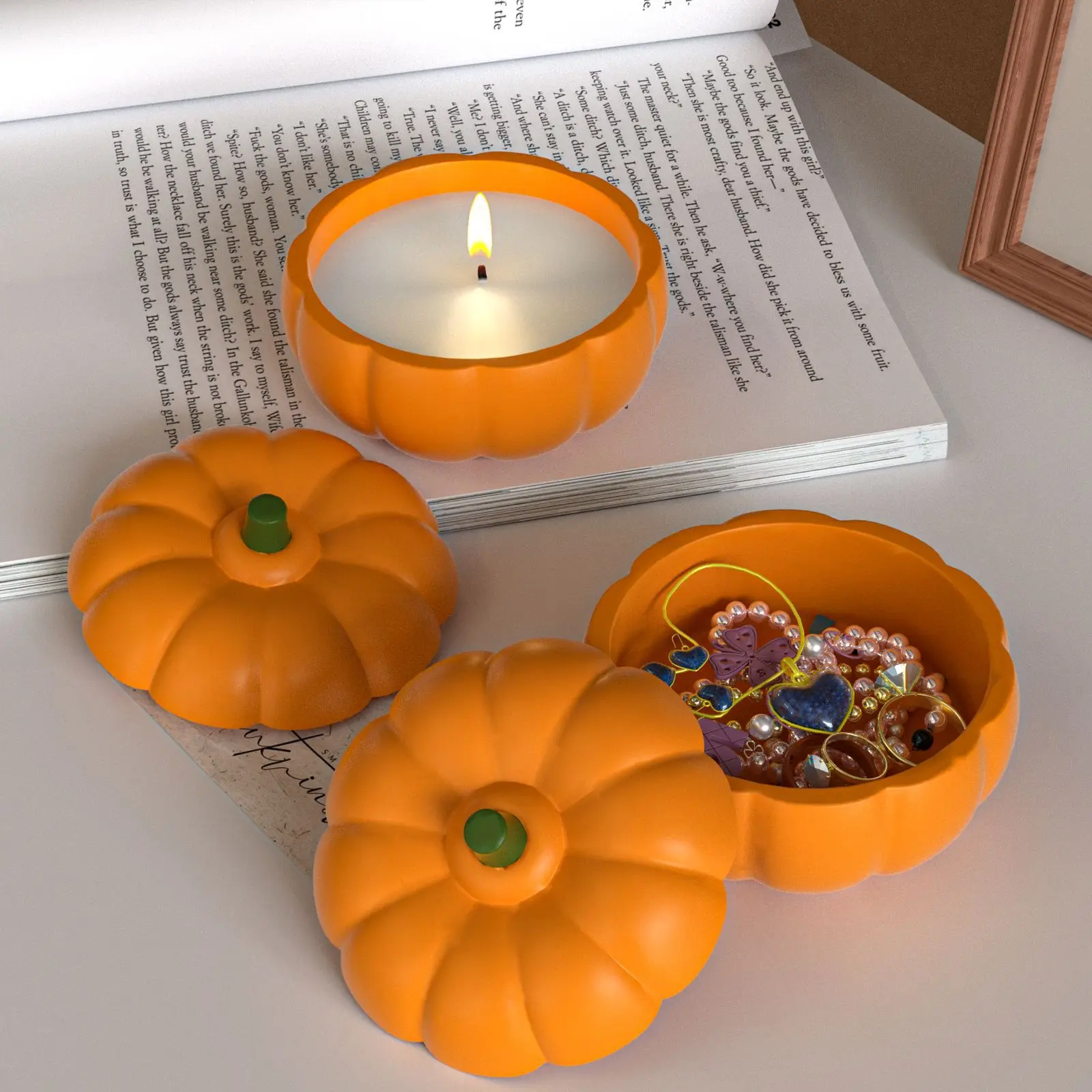 

Pumpkin Candle Jar Mold DIY Jewelry Storage Box with Lid Resin Mold Cement Plaste Pumpkin Storage Mold Silicone Home Decor