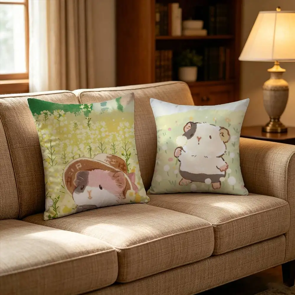 

H-Healing guinea pig Pillow Case Pattern Printed Pillowcase For Living Room Sofa Cushion Cover