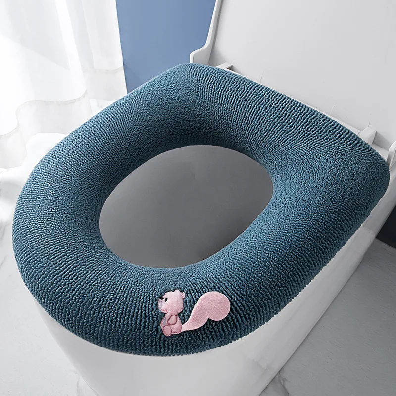 Thicken Toilet Seat Cover Mat with Carry Handle Winter Warm Soft Washable Toilet Mat Seat Case Toilet Lid Pad Bathroom Accessory