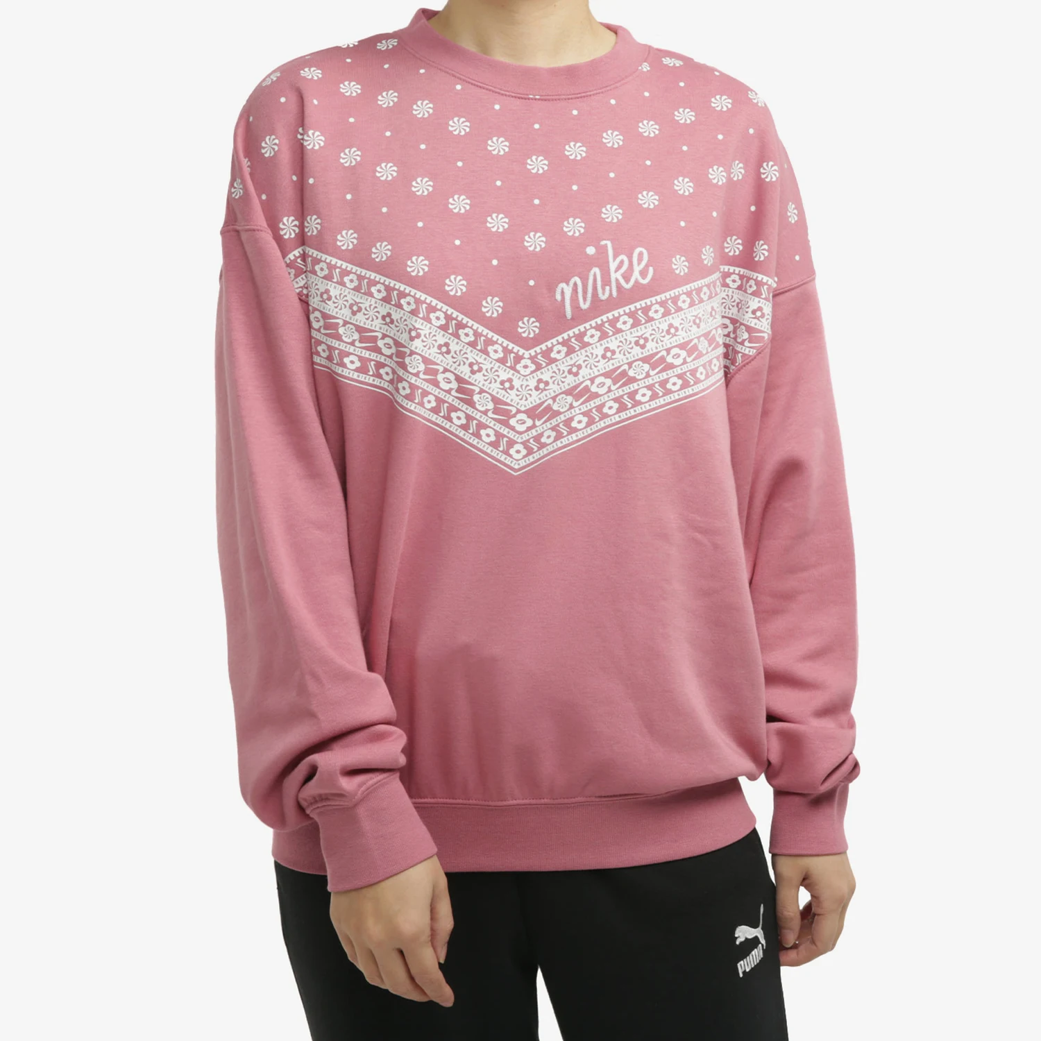 

Nike genuine Spring and Autumn Women's Casual Printed Loose Round Neck Hooded Sweatshirt CU5949-614