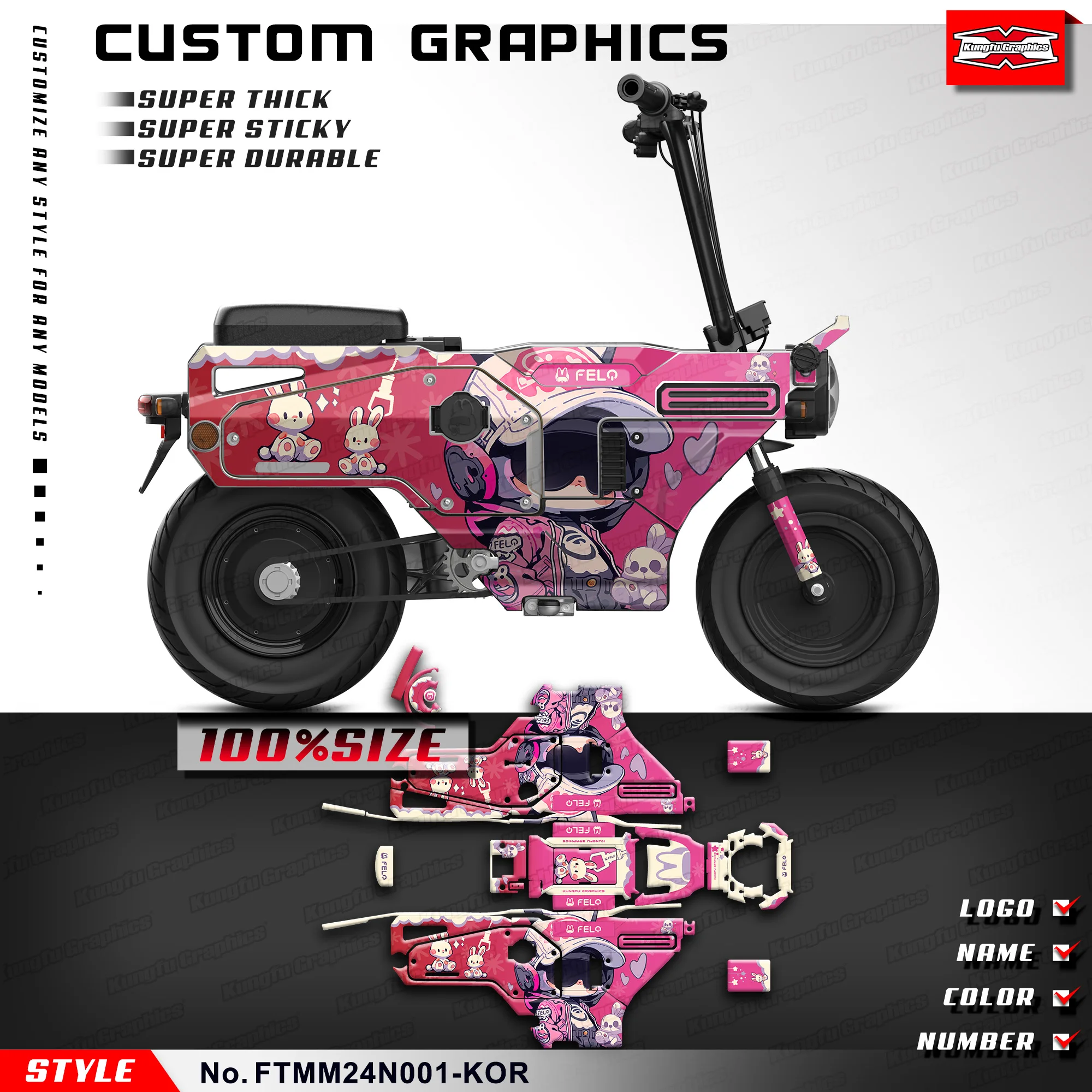 

KUNGFU GRAPHICS Customised Racing Sticker Motorcycle Decals for FELO FELOTOO M1 M1-NX MM, Accessories, FTMM24N001-KOR