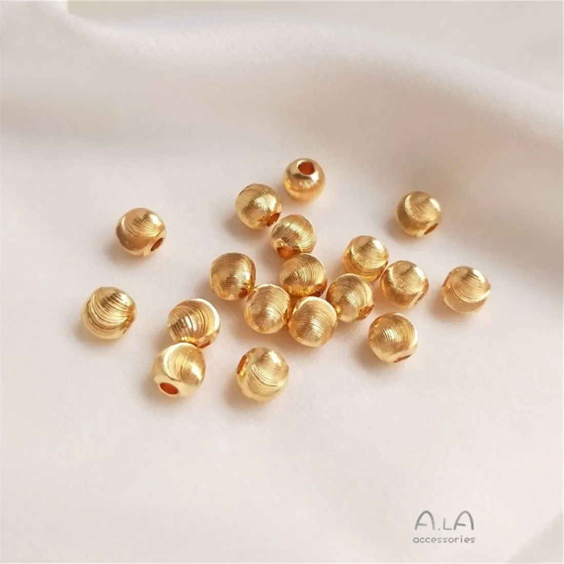 

14K Gold Medallion with Fine Grain Glittering Cat Eye Cut Round Beads Handmade DIY Bracelet Necklace Loose Bead Jewelry with Bea