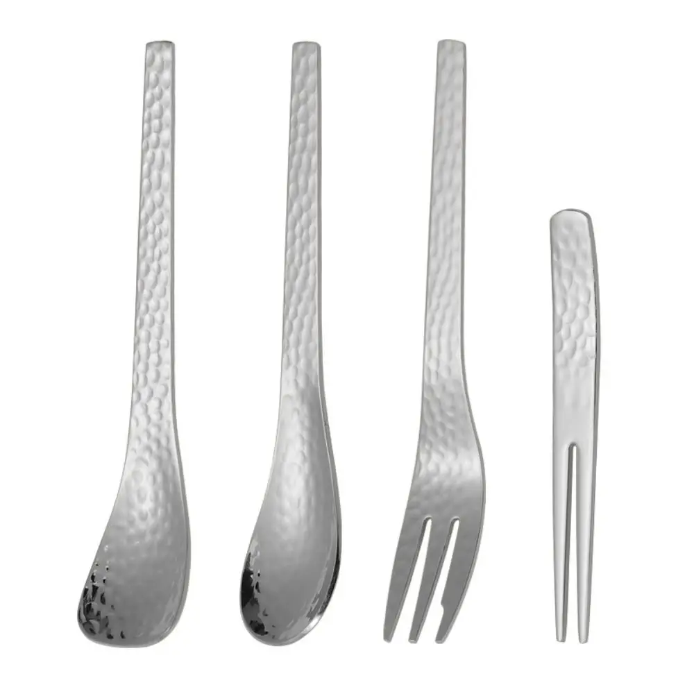 New 304 Stainless Steel Teaspoon Tableware Japanese Style Stirring Spoon Hammer Pattern Design Fruit Fork