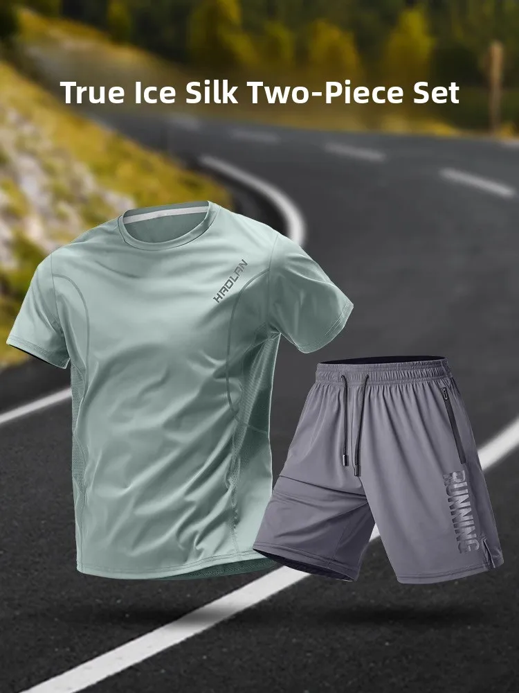 

Ice Silk Qui Dry Running Suit Men's Summer Baskeall Training orts Sve T-irt Sportswear Lightweight Breathable