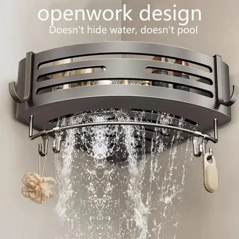 1-2 पीस शावर कॉर्नर शेल्फ तौलिया बार हुक स्पेस के साथ एल्युमीनियम बाथरूम शेल्फ ड्रिलिंग के बिना शैम्पू होल्डर बाथरूम एक्सेसरी 10 best sales कोने की शेल्फ बाथरूम - №4