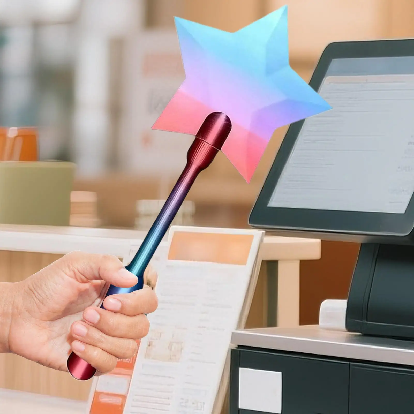 Payment Card Holder Wand 3D Printed Star Stick Contactless Card Holder Wand for Kids Women Store Supermarket Restaurant Party