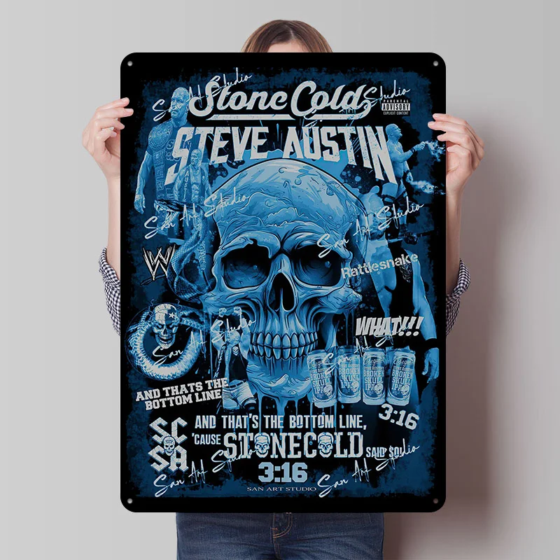 Stone Cold Steve Austin Graphic Art Tinplate Poster Custom Wall Art Vintage Metal Signs Retro Tin Plaque for Office Decoration