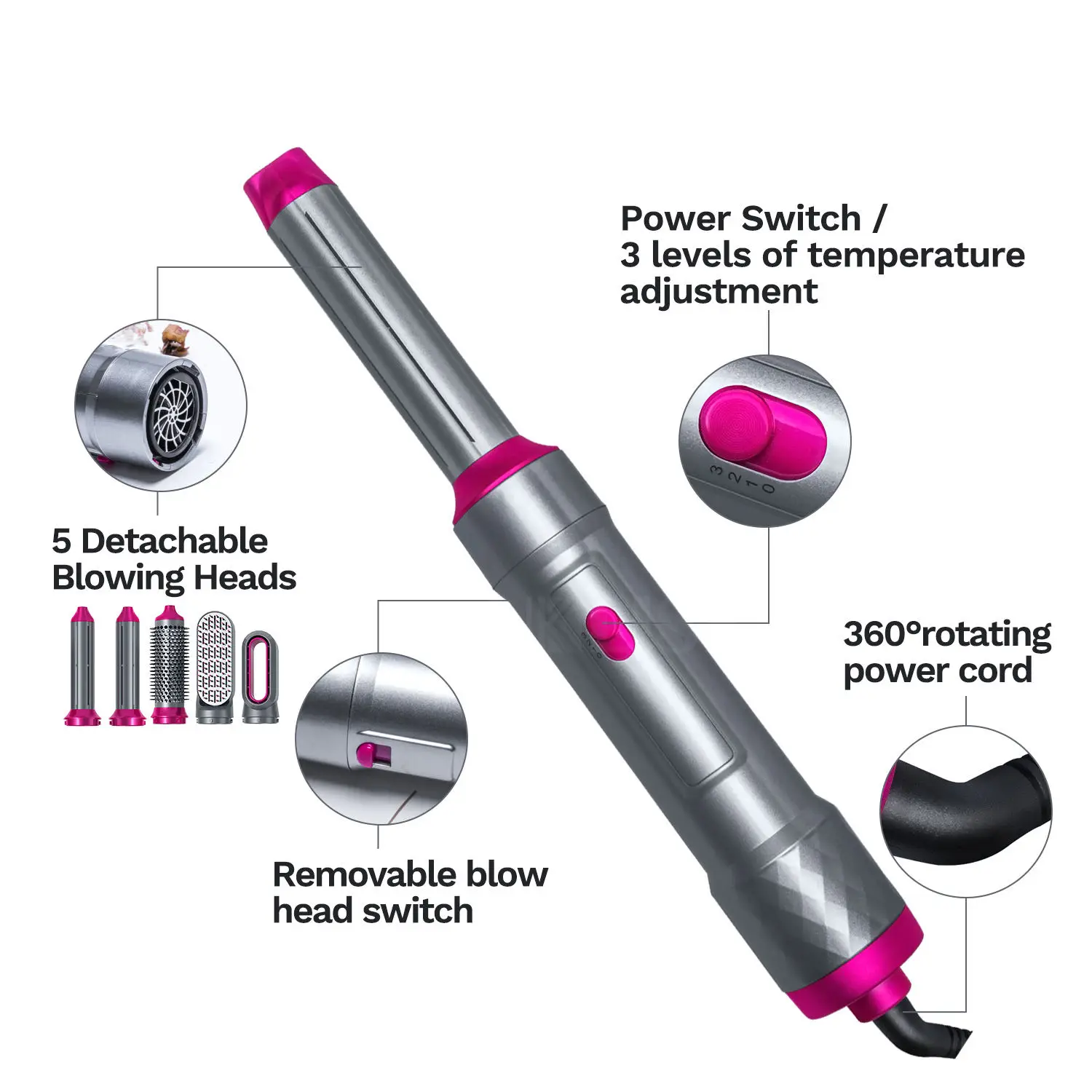 Round one-step electric rotating hot air comb hair dryer salon hair dryer brush
